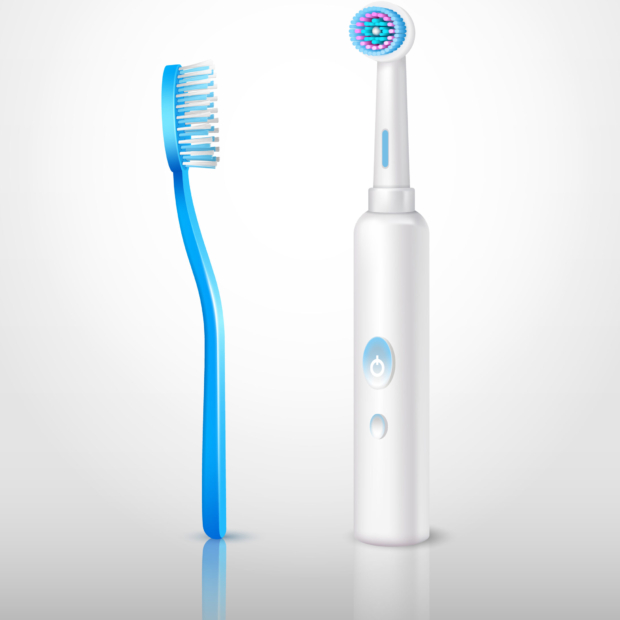 Realistic set of two classic and electric toothbrushes isolated on light background vector illustration